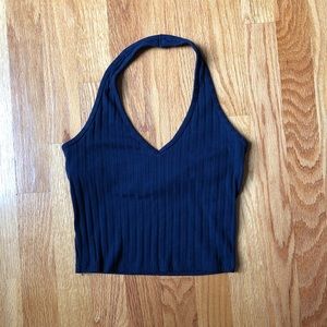 Hollister Navy Ribbed Halter Crop Top